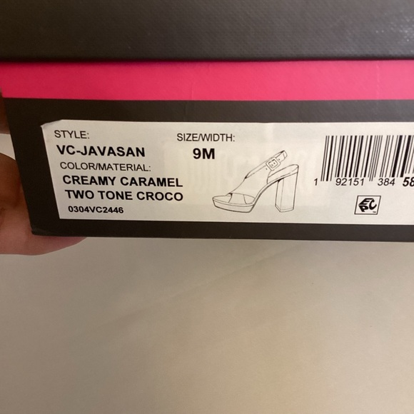 Vince Camuto 9 Javasan Caramel Croc Leather Women’s Sandals Heels Chunky Shoes - Picture 9 of 13